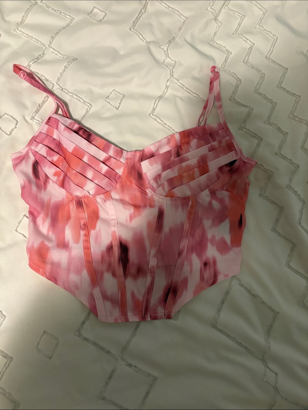 SHEIN Pink & Coral Smocked Bustier Crop Top